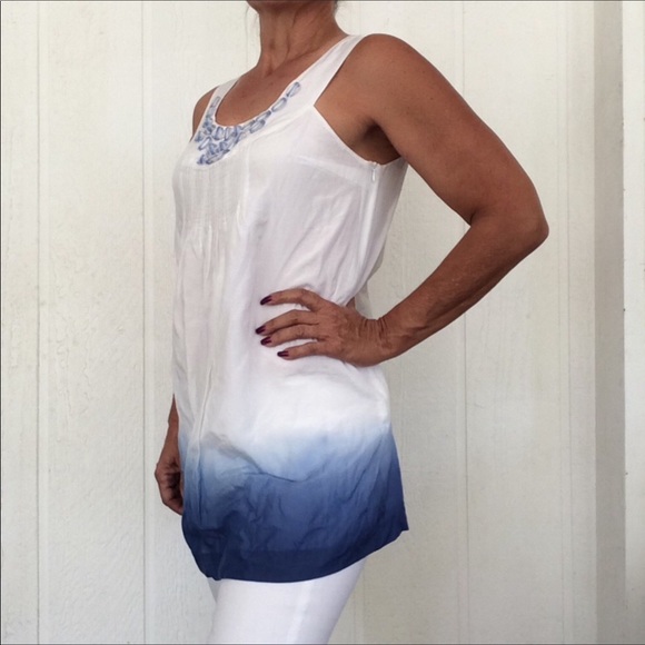 KENSIE SILK & COTTON OMBRE EMBELLISHED TUNIC MEDIUM - Picture 8 of 8